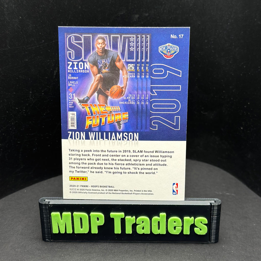 2020-21 Panini NBA Hoops Zion Williamson SLAM #17 — back display view, copy 1