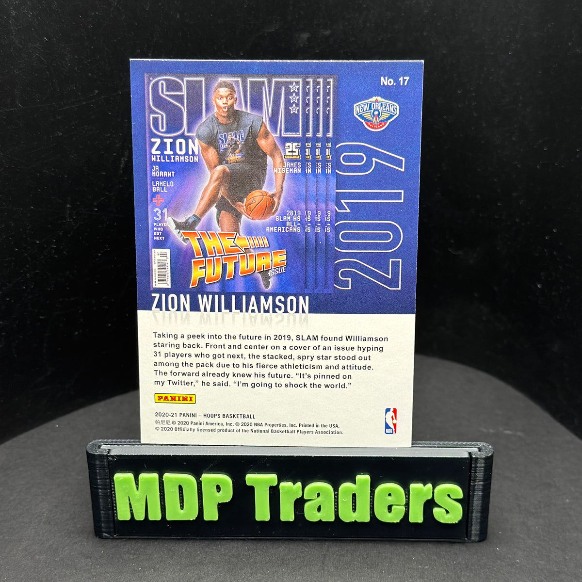 2020-21 Panini NBA Hoops Zion Williamson SLAM #17 — back display view, copy 1