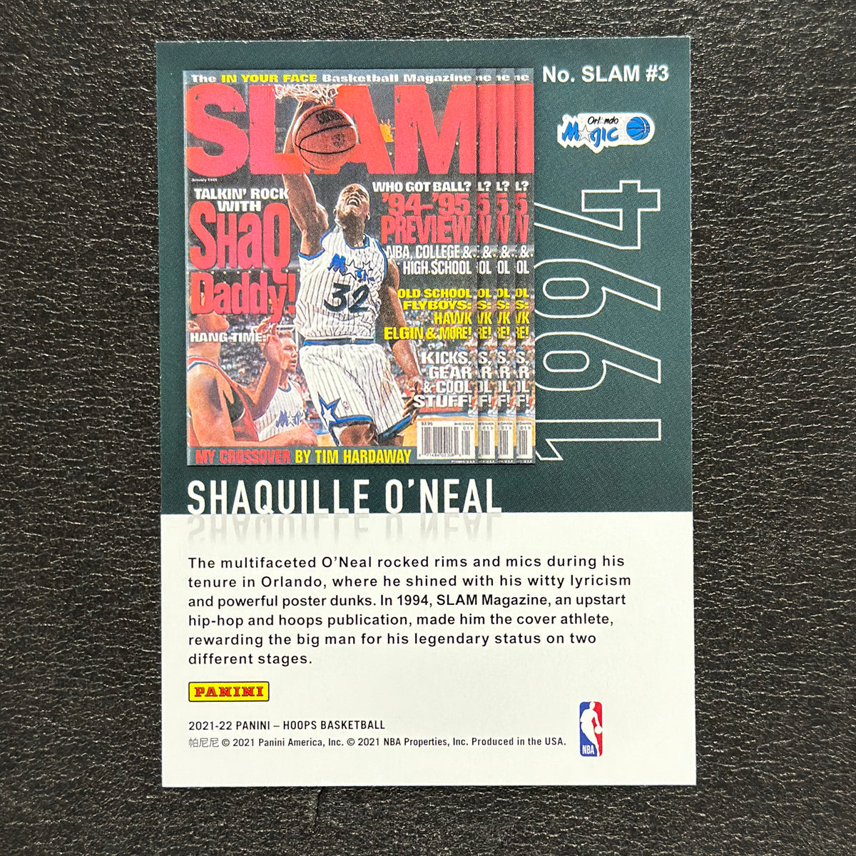 2021-22 Panini NBA Hoops Shaquille O'Neal SLAM #3 — back view