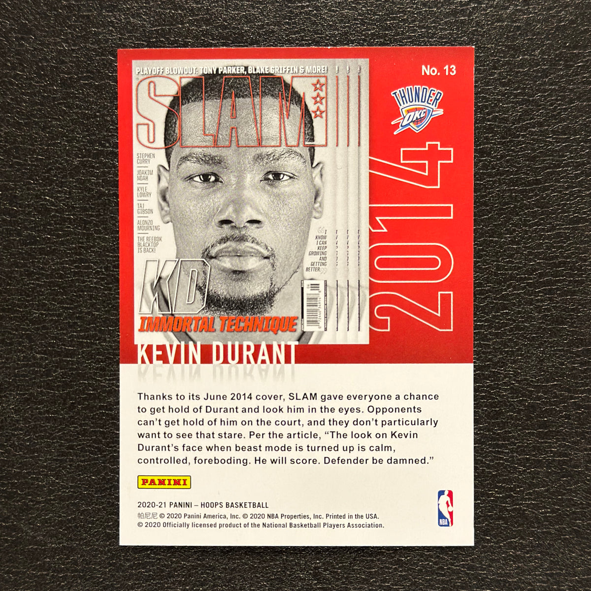 2020-21 Panini NBA Hoops Kevin Durant SLAM #13 — back view