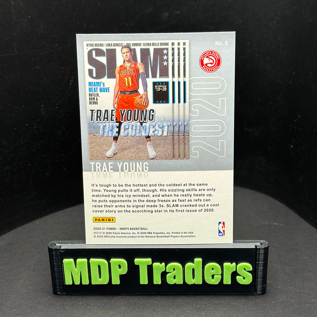 2020-21 Panini NBA Hoops Trae Young SLAM #6 — back display view, additional copy