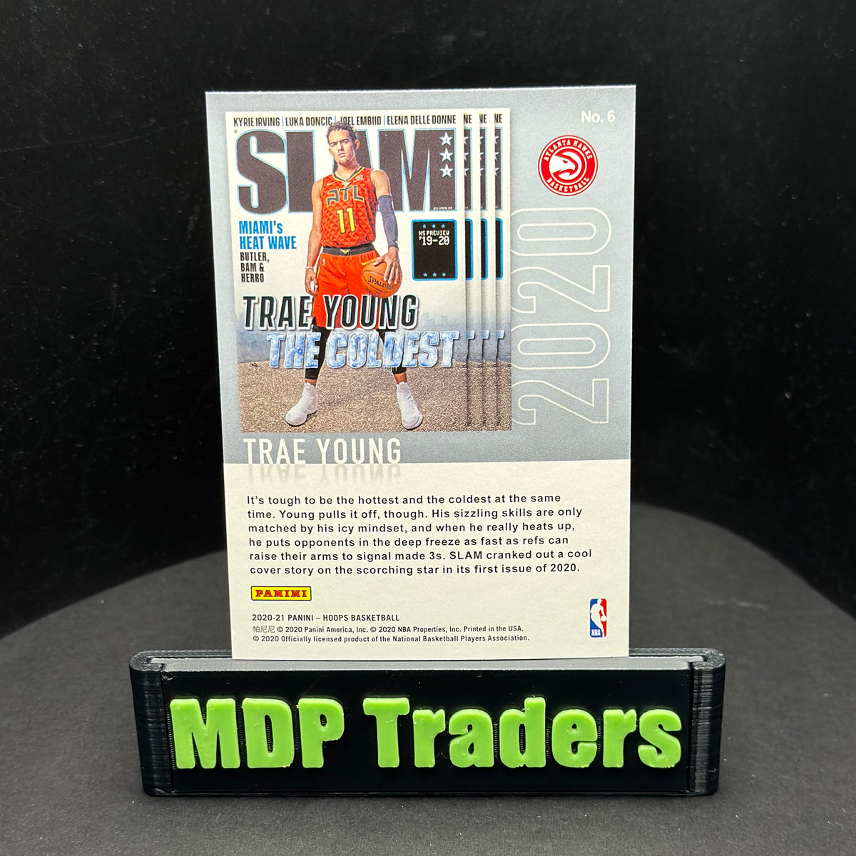 2020-21 Panini NBA Hoops Trae Young SLAM #6 — back display view, additional copy