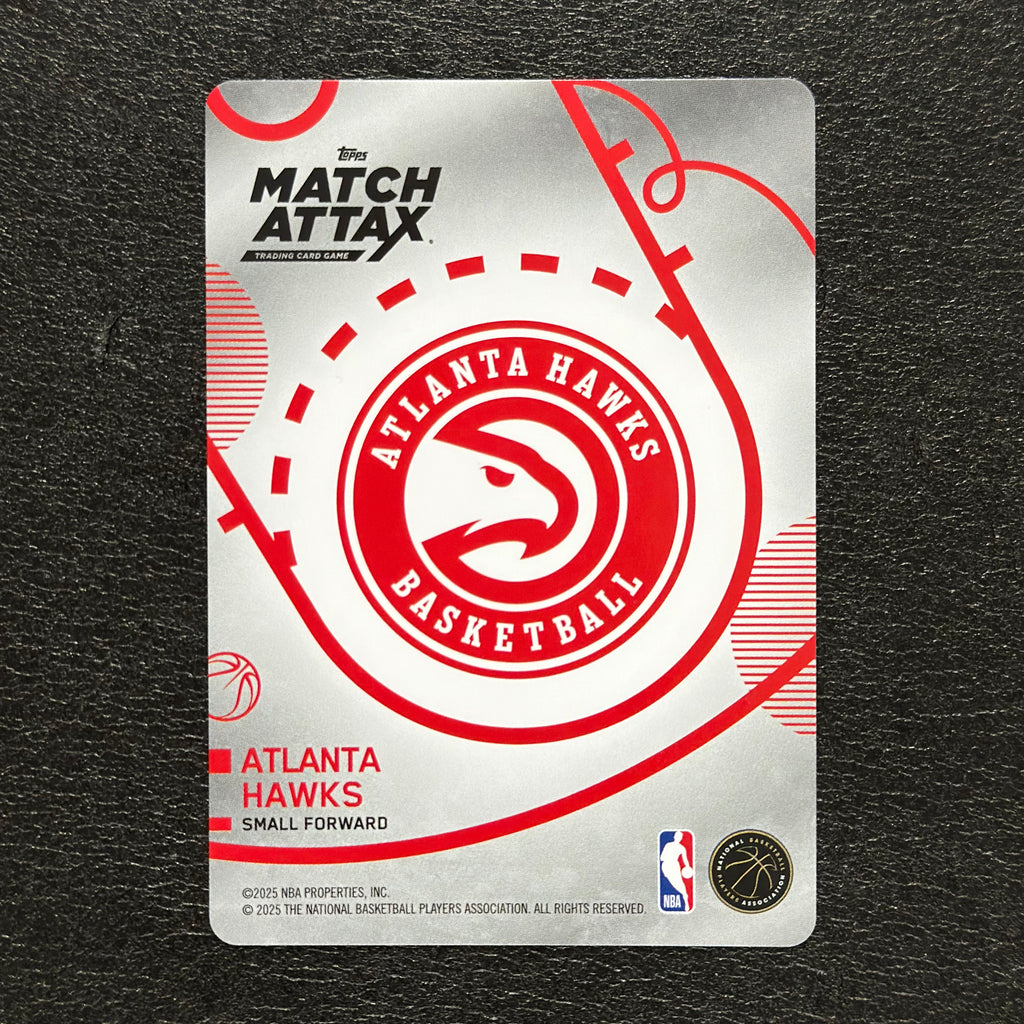 2025-26 Topps Match Attax NBA Zaccharie Risacher #37 White Base – Atlanta Hawks — back view