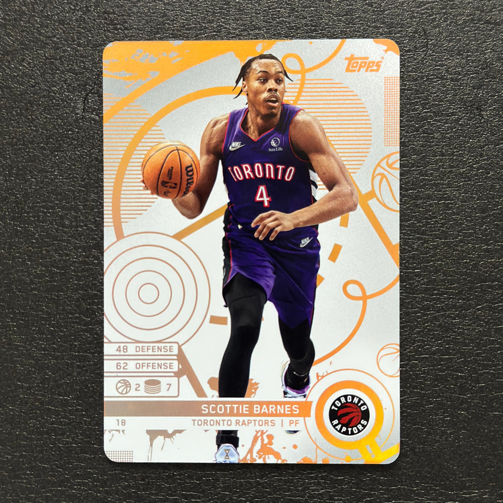 2025-26 Topps Match Attax Scottie Barnes #18 White Base - front, flat view