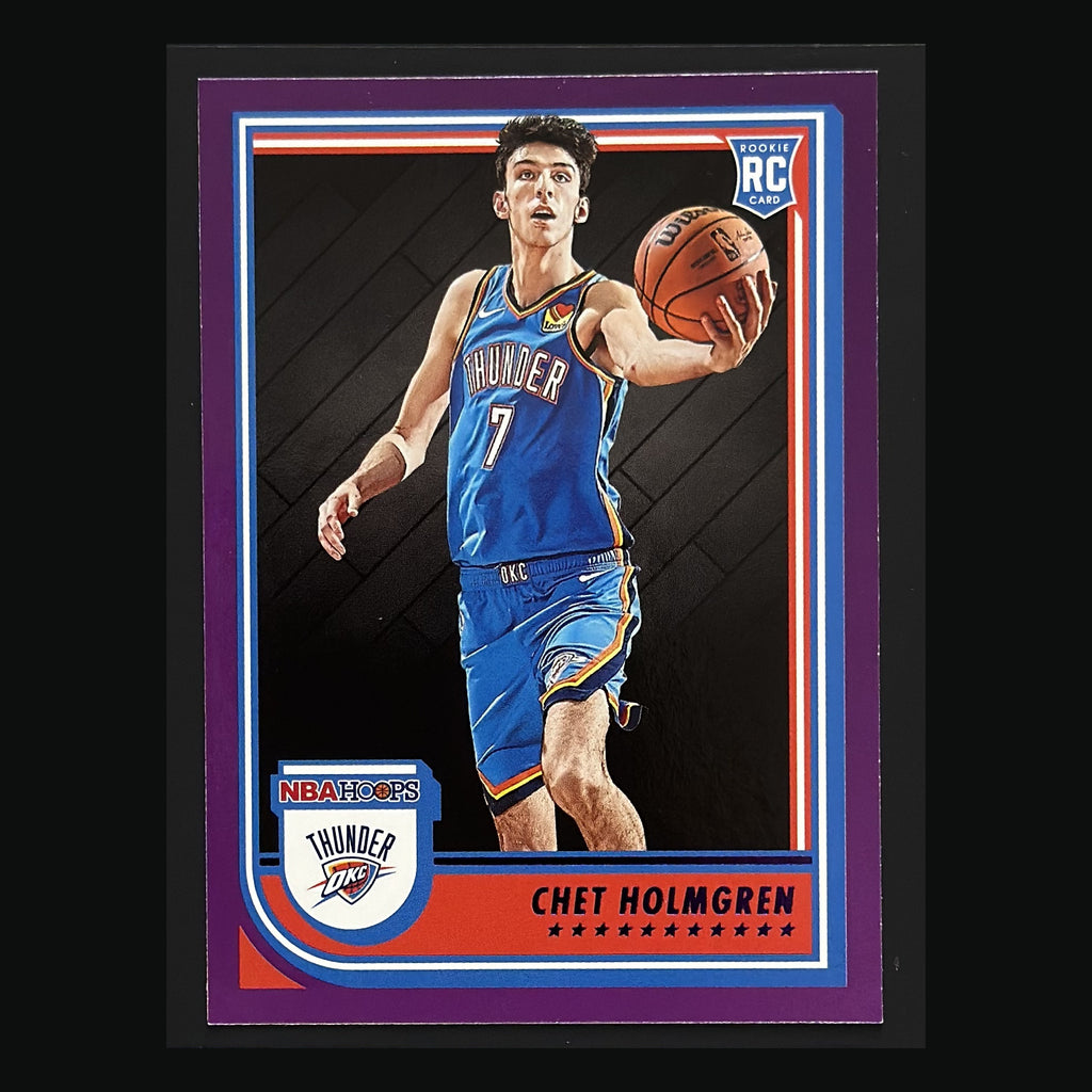 Front of 2022-23 Panini NBA Hoops Purple Chet Holmgren RC #232 — exact card shown
