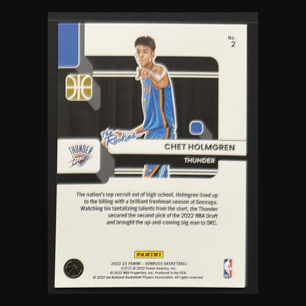 Back of 2022-23 Panini Donruss The Rookies Chet Holmgren RC #2 — exact card shown