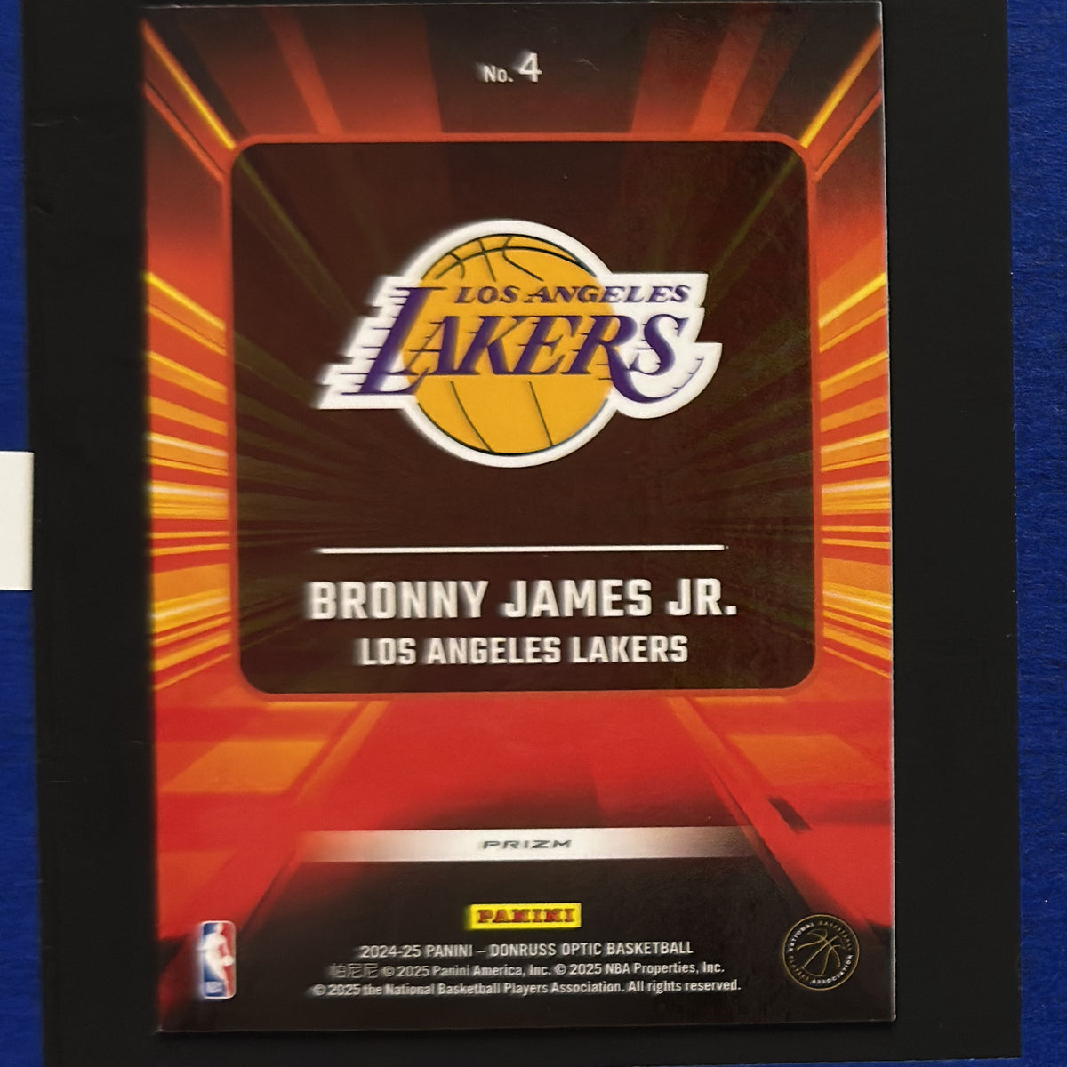 2024-25 Panini Donruss Optic Express Lane Purple Bronny James Jr. RC #4 — back view