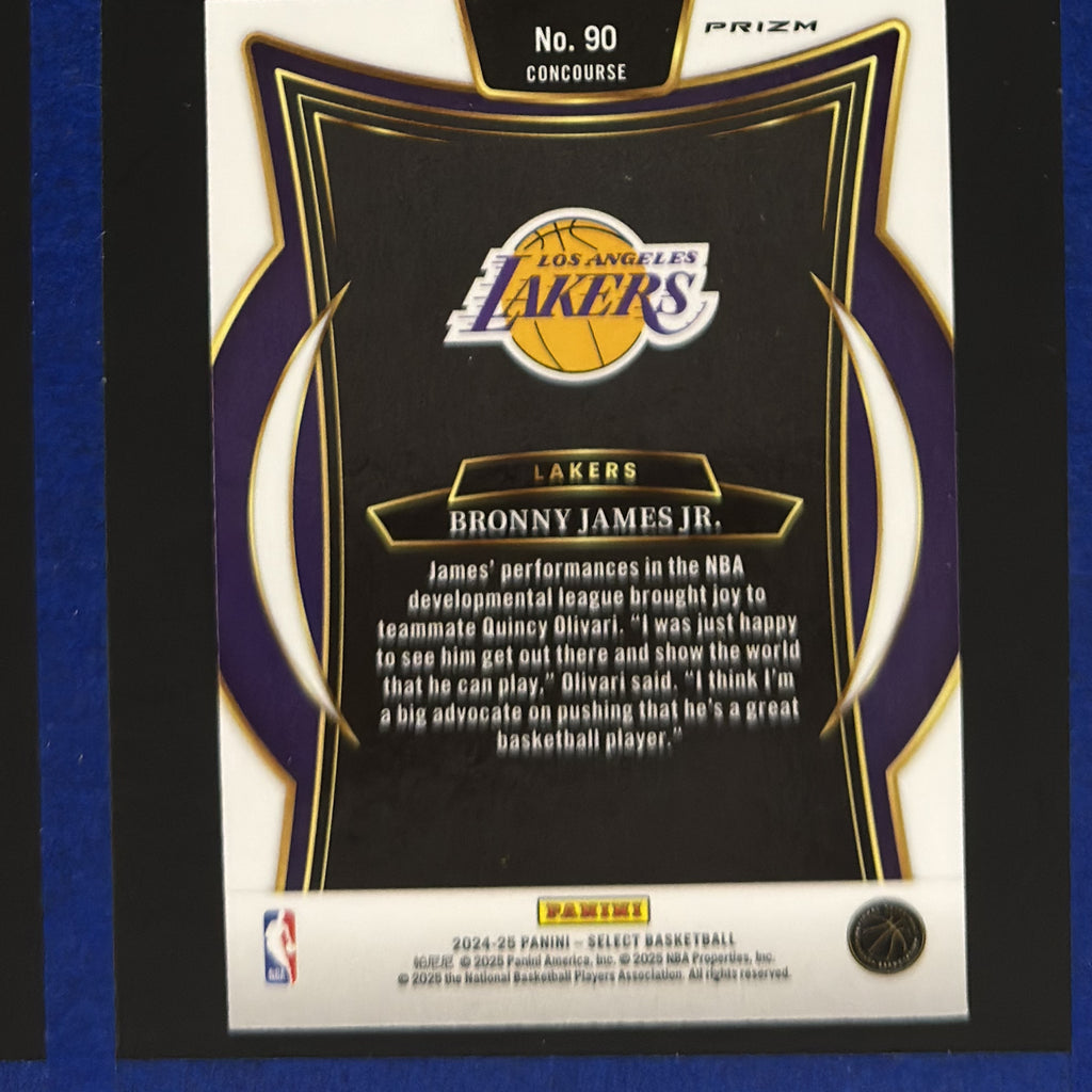 2024-25 Panini Select Concourse Blue Cracked Ice Bronny James Jr. RC #90 — back view