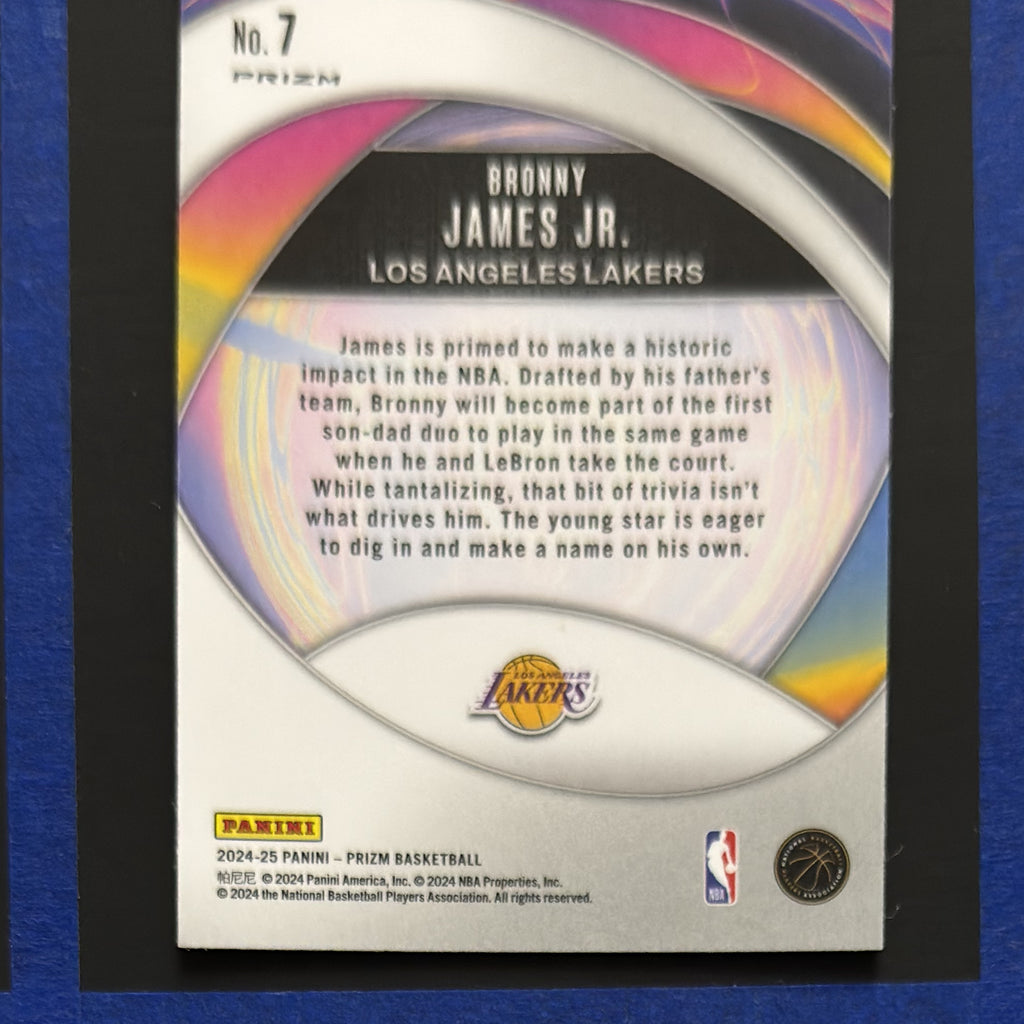 2024-25 Panini Prizm Instant Impact Green Bronny James Jr. RC #7 — back view