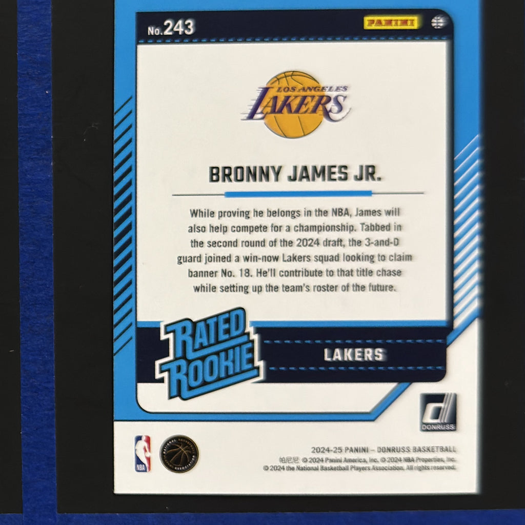 2024-25 Panini Donruss Rated Rookie Winter Bronny James Jr. RC #243 — back view