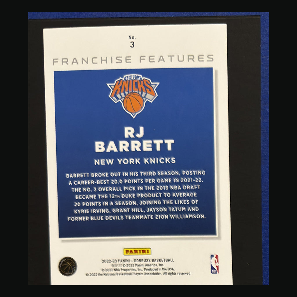 2022-23 Panini Donruss Franchise Features R.J. Barrett #3 — back view