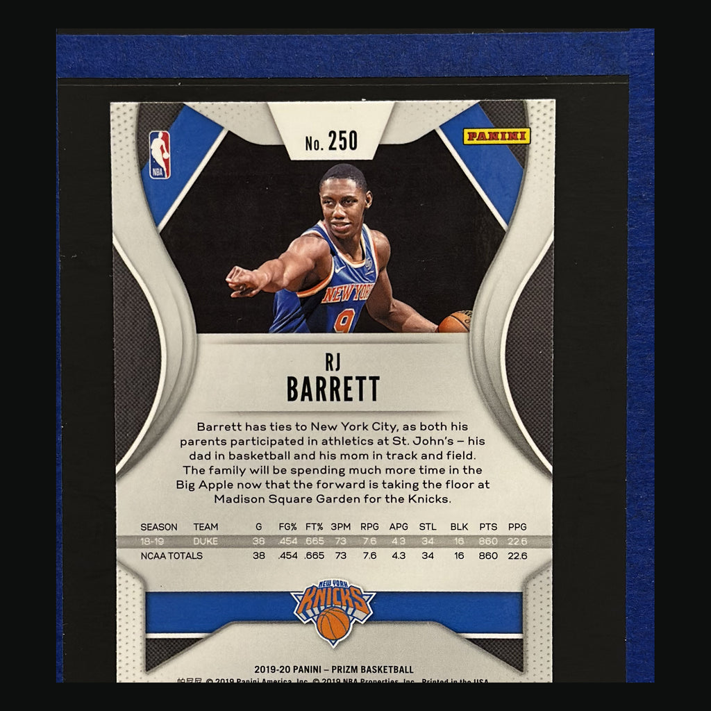 2019-20 Panini Prizm R.J. Barrett RC #250 — back view