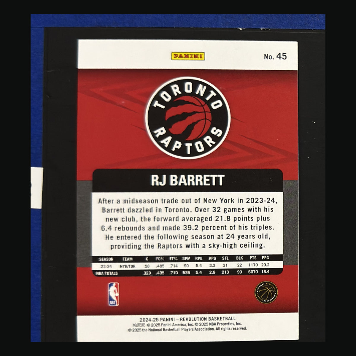 2024-25 Panini Revolution R.J. Barrett #45 — back view