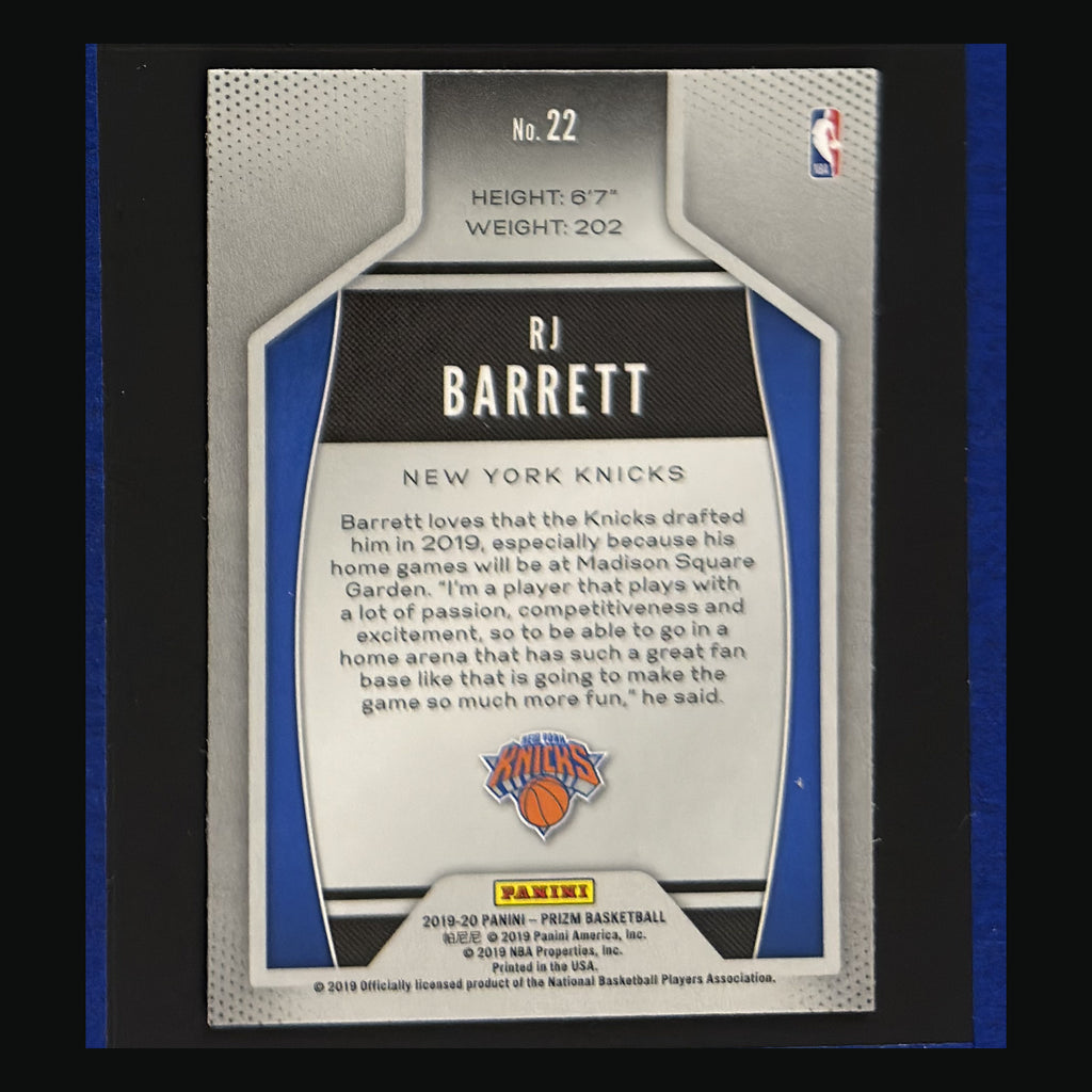 2019-20 Panini Prizm Instant Impact R.J. Barrett RC #22 — back view