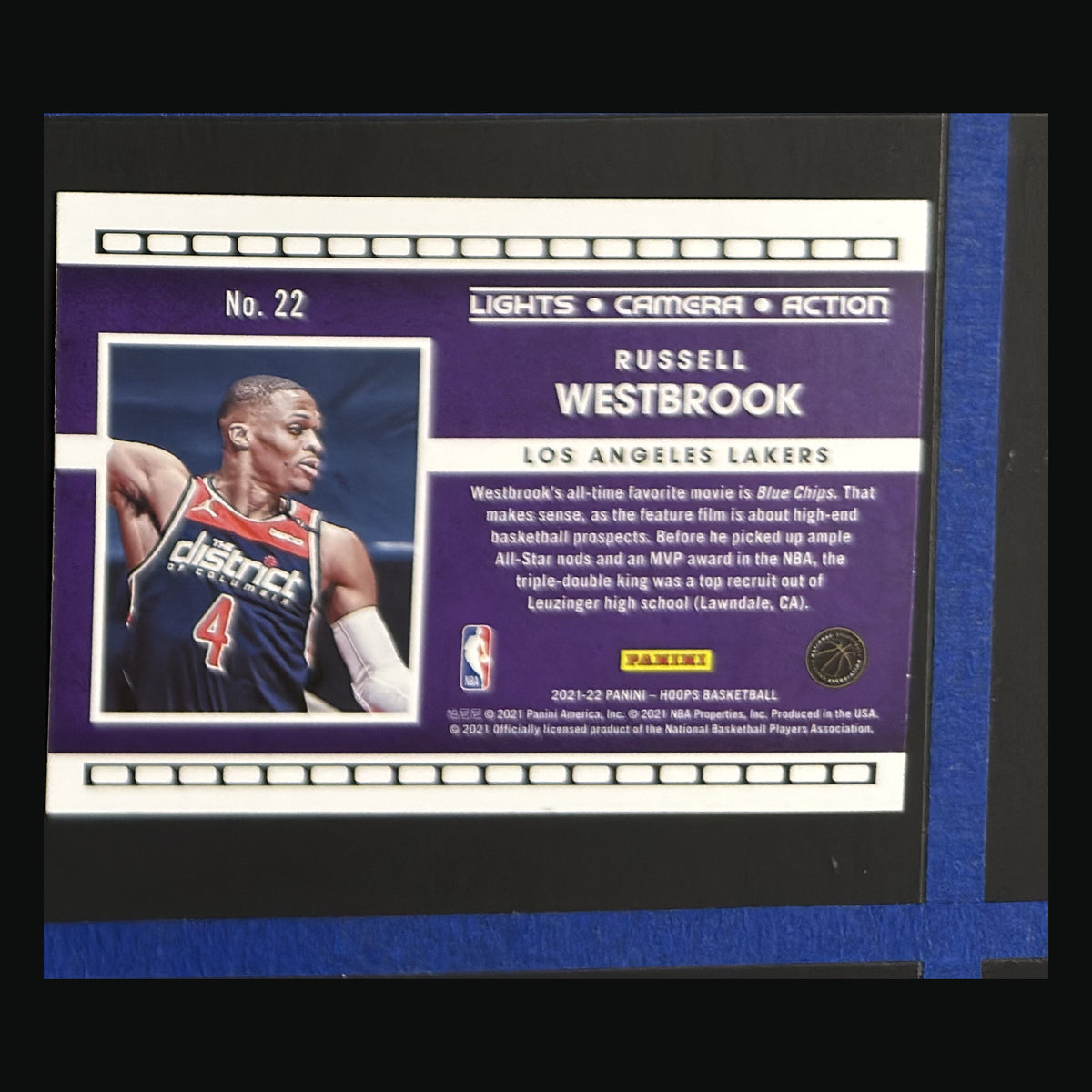 2021-22 Panini NBA Hoops Lights Camera Action Russell Westbrook #22 — back view