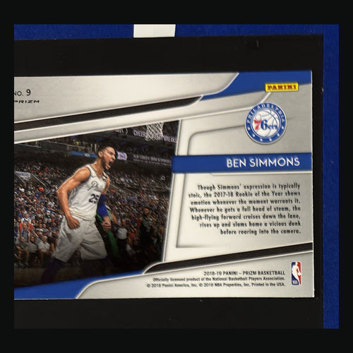2018-19 Panini Prizm Get Hyped! Silver Prizm Ben Simmons #9 — back view