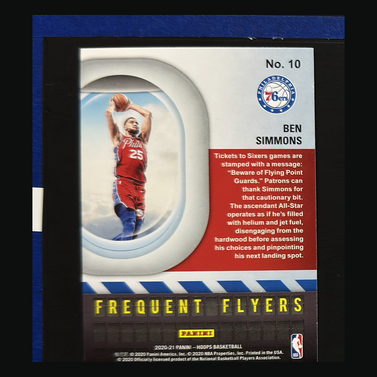 2020-21 Panini NBA Hoops Frequent Flyers Holo Ben Simmons #10 — back view