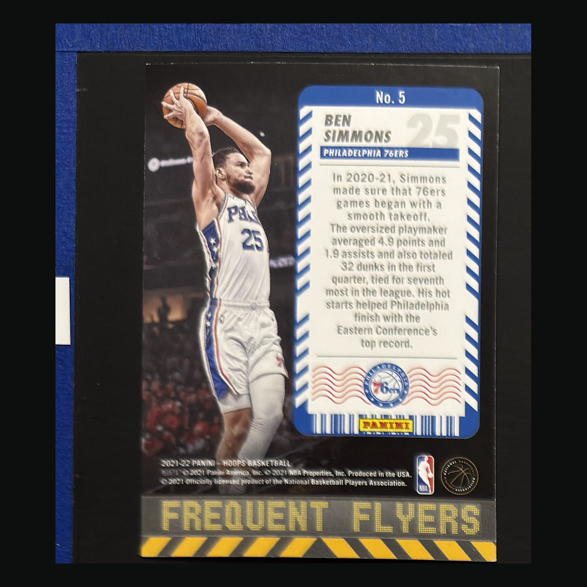 2021-22 Panini NBA Hoops Frequent Flyers Ben Simmons #5 — back view