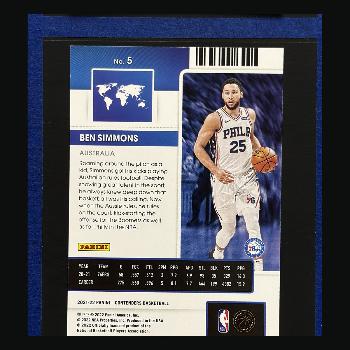2021-22 Panini Contenders International Ticket Ben Simmons #5 — back view