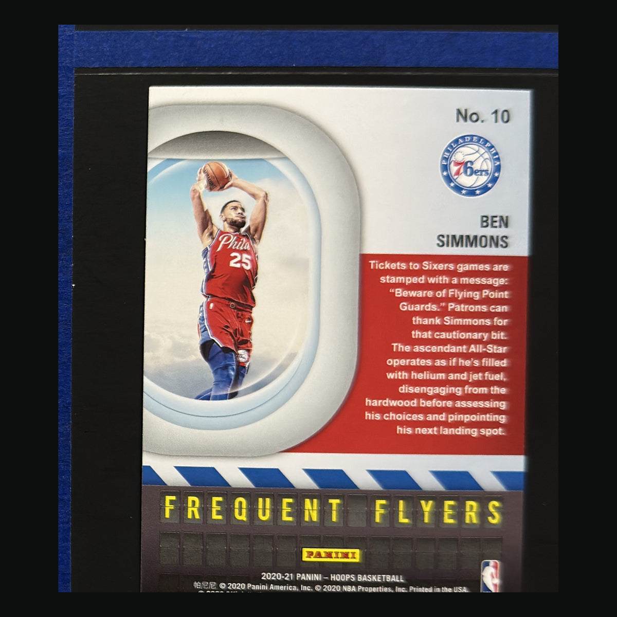 2020-21 Panini NBA Hoops Frequent Flyers Ben Simmons #10 — back view