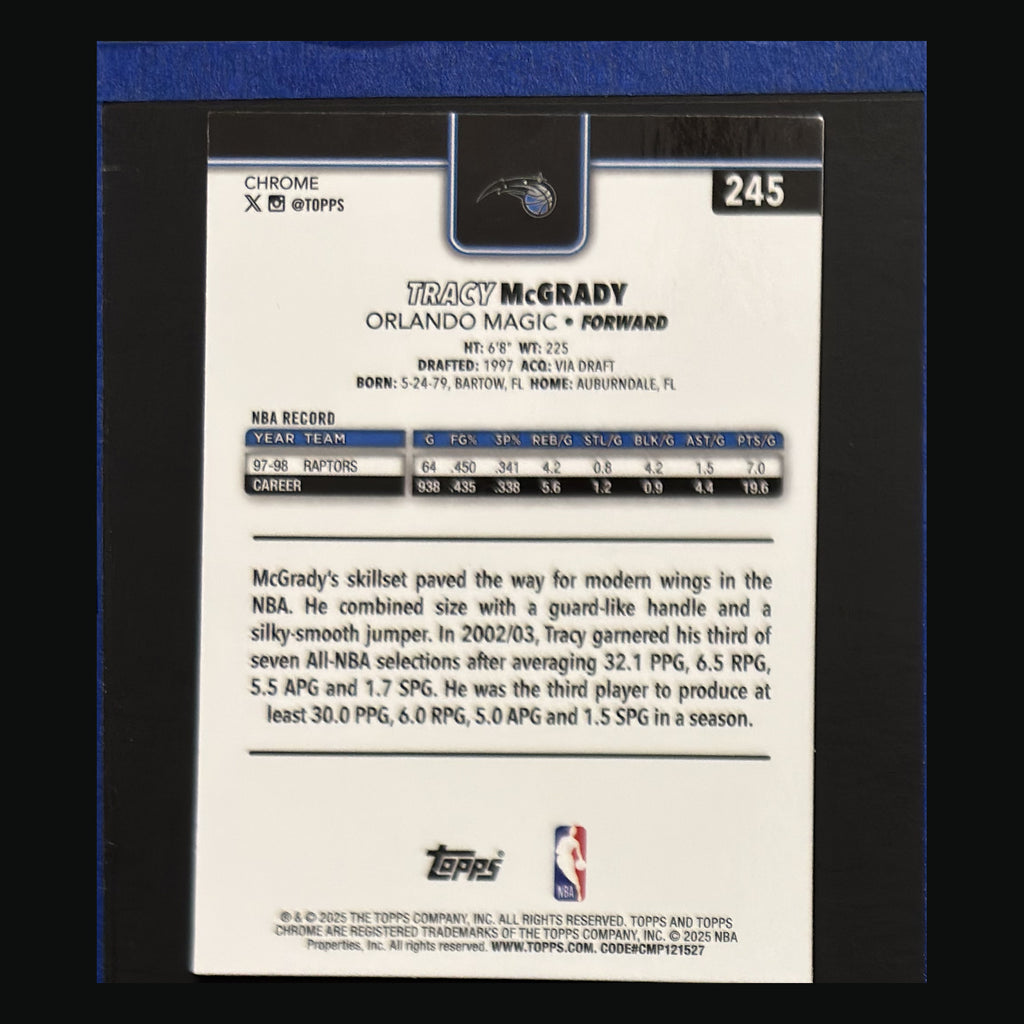 2025-26 Topps Chrome Tracy McGrady #245 back