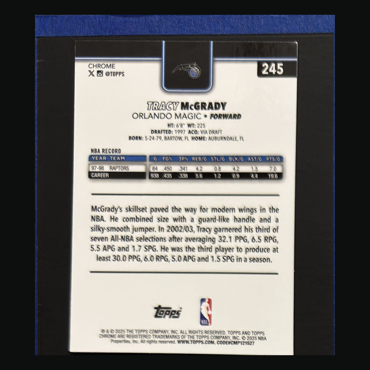 2025-26 Topps Chrome Tracy McGrady #245 back