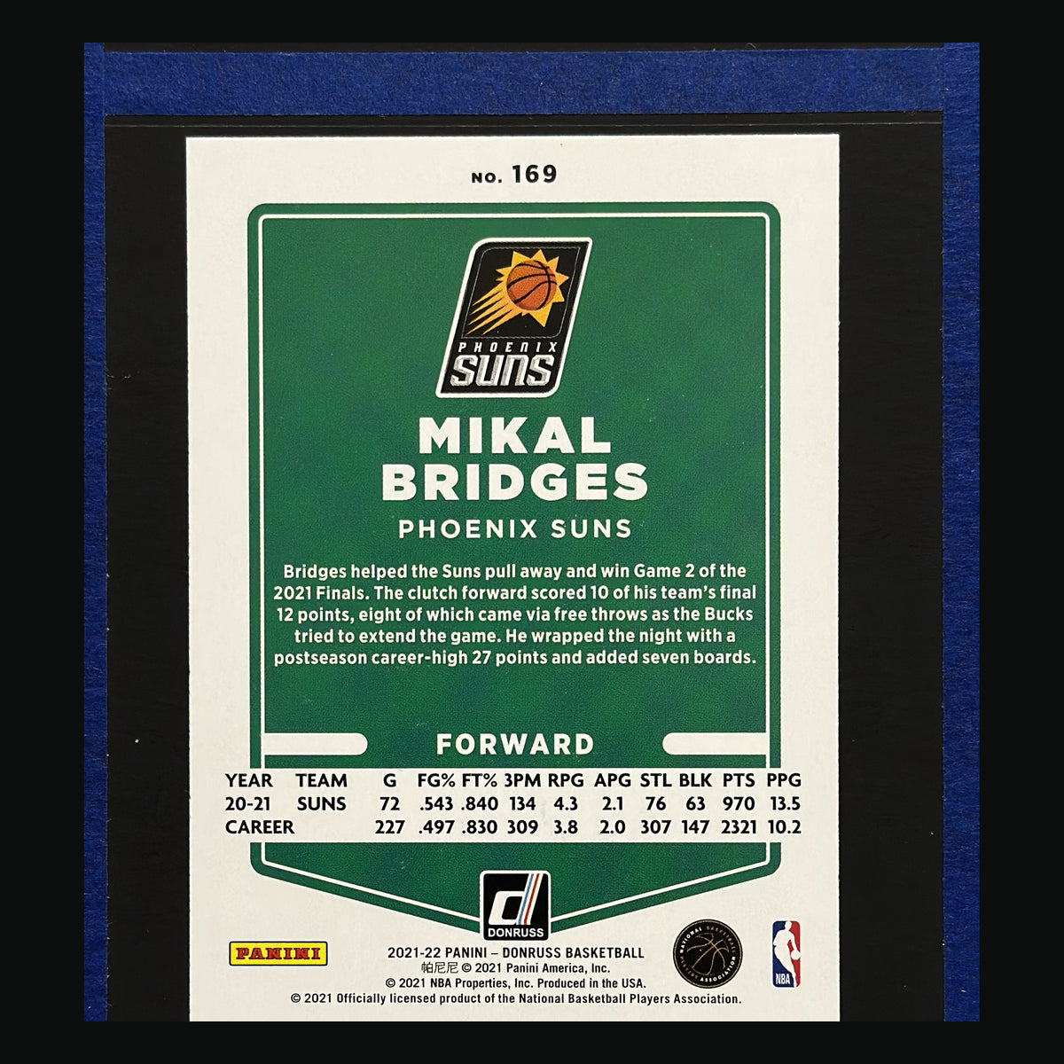 2021-22 Panini Donruss Red and Gold Laser Mikal Bridges #169 back