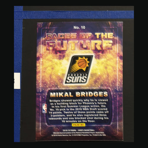 Back of 2018-19 Panini NBA Hoops Faces of the Future Winter Mikal Bridges #10