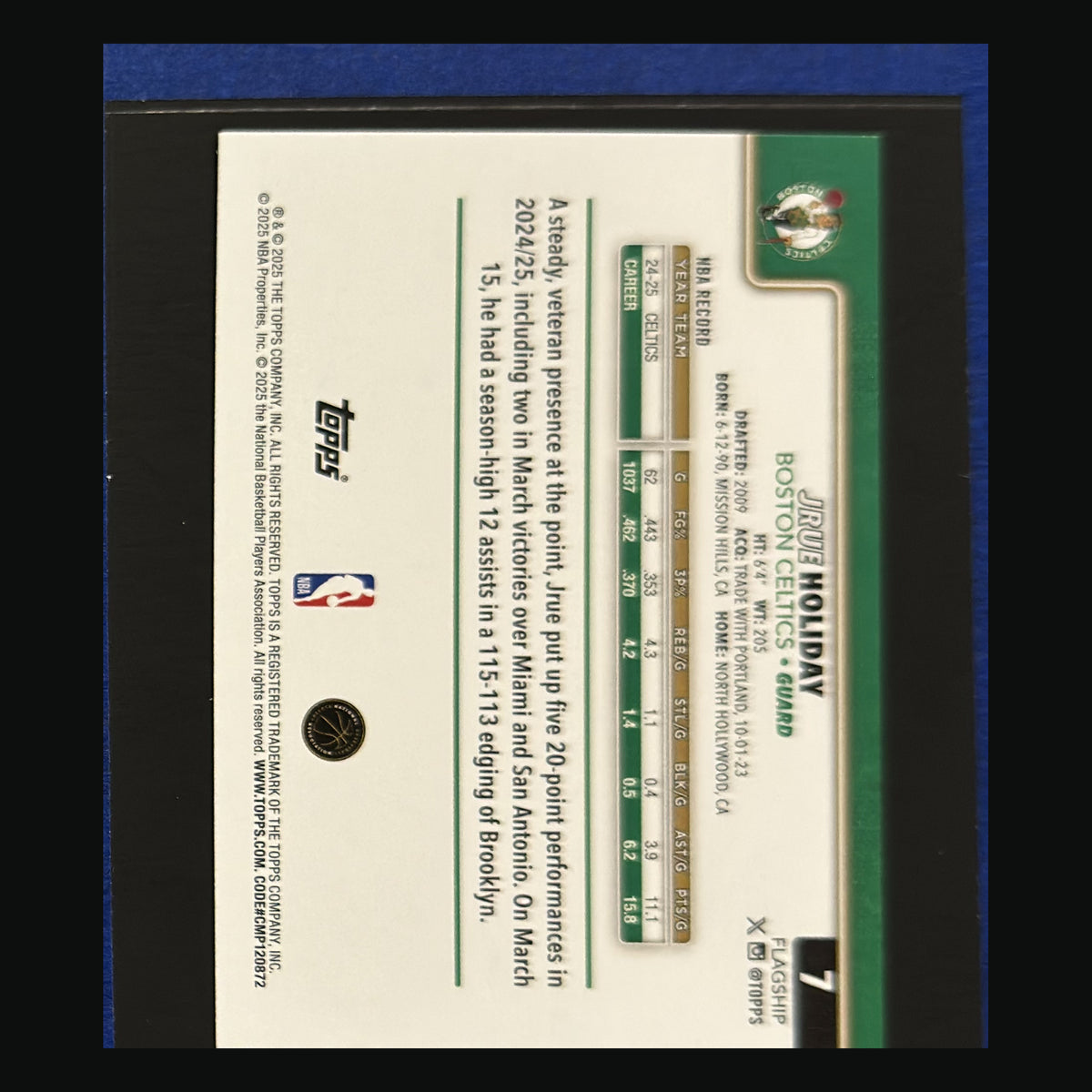 Back of 2025-26 Topps Sandglitter SSP Jrue Holiday #7