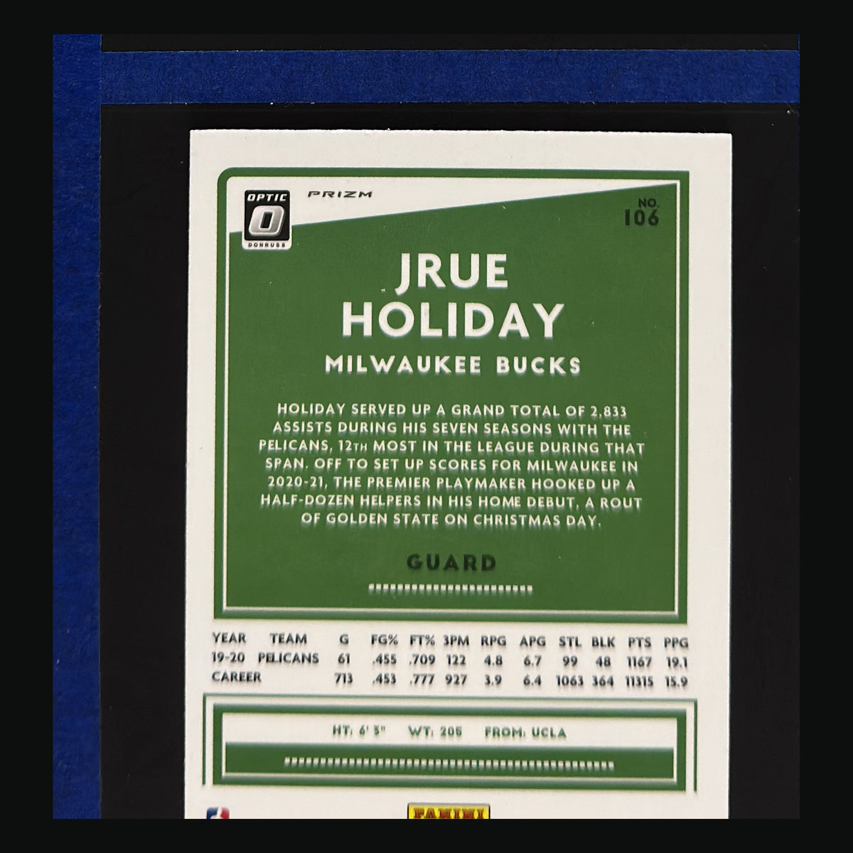 2020-21 Panini Donruss Optic Purple Prizm Jrue Holiday #106 — back