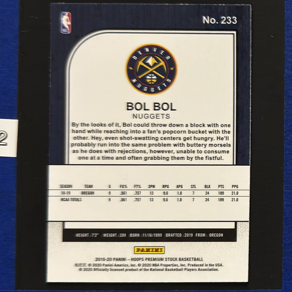 2019-20 Panini NBA Hoops Premium Stock Bol Bol RC #233 — back view