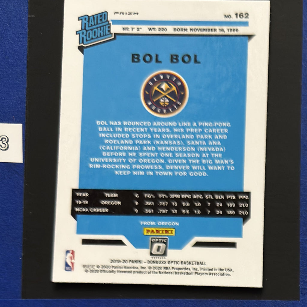 2019-20 Panini Donruss Optic Rated Rookie Blue Velocity Bol Bol RC #162 — back view
