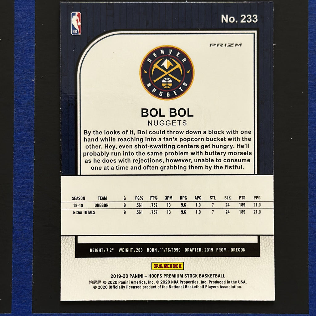 2019-20 Panini NBA Hoops Premium Stock Silver Bol Bol RC #233 — back view