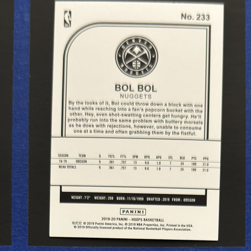 2019-20 Panini NBA Hoops Bol Bol RC #233 — back view