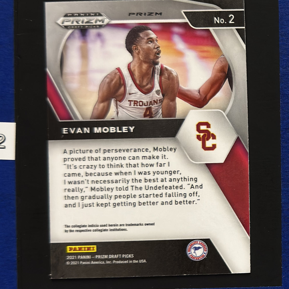 2021 Panini Prizm Draft Picks Orange Cracked Ice Evan Mobley RC #2 — back view