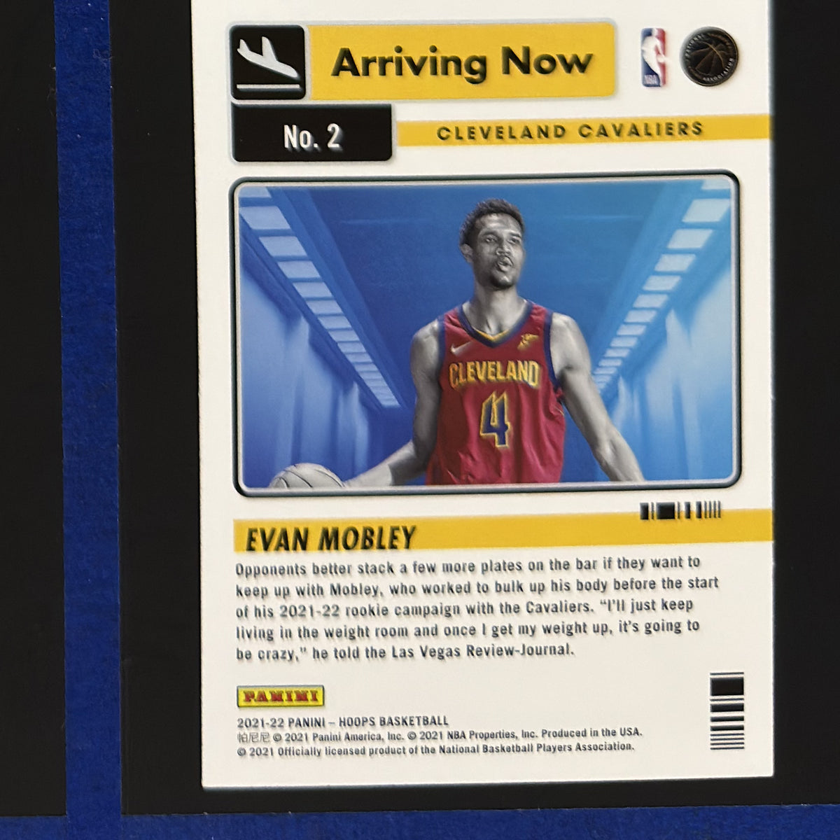 2021-22 Panini NBA Hoops Arriving Now Evan Mobley RC #2 — back view