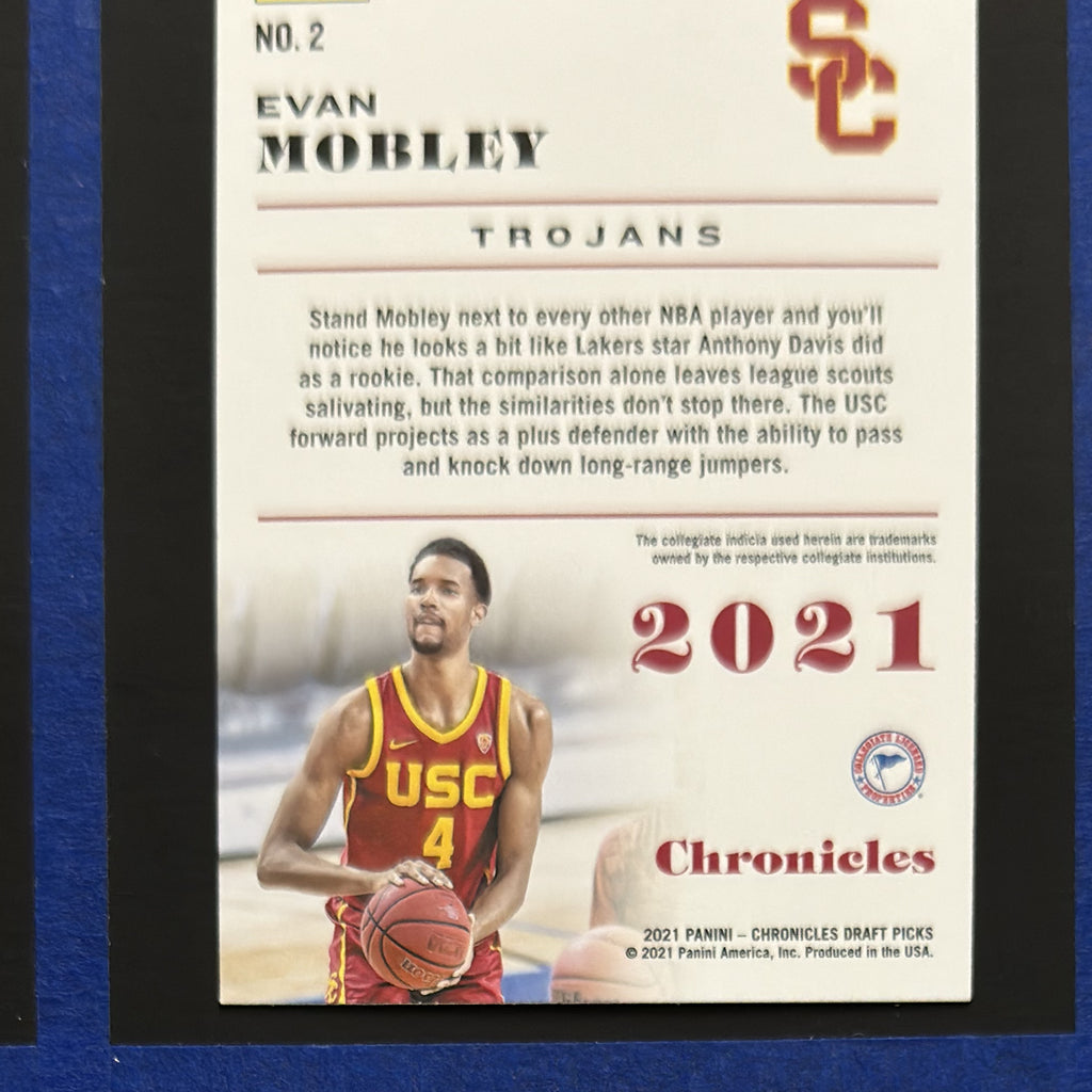 2021-22 Panini Chronicles Draft Picks Evan Mobley RC #2 — back view