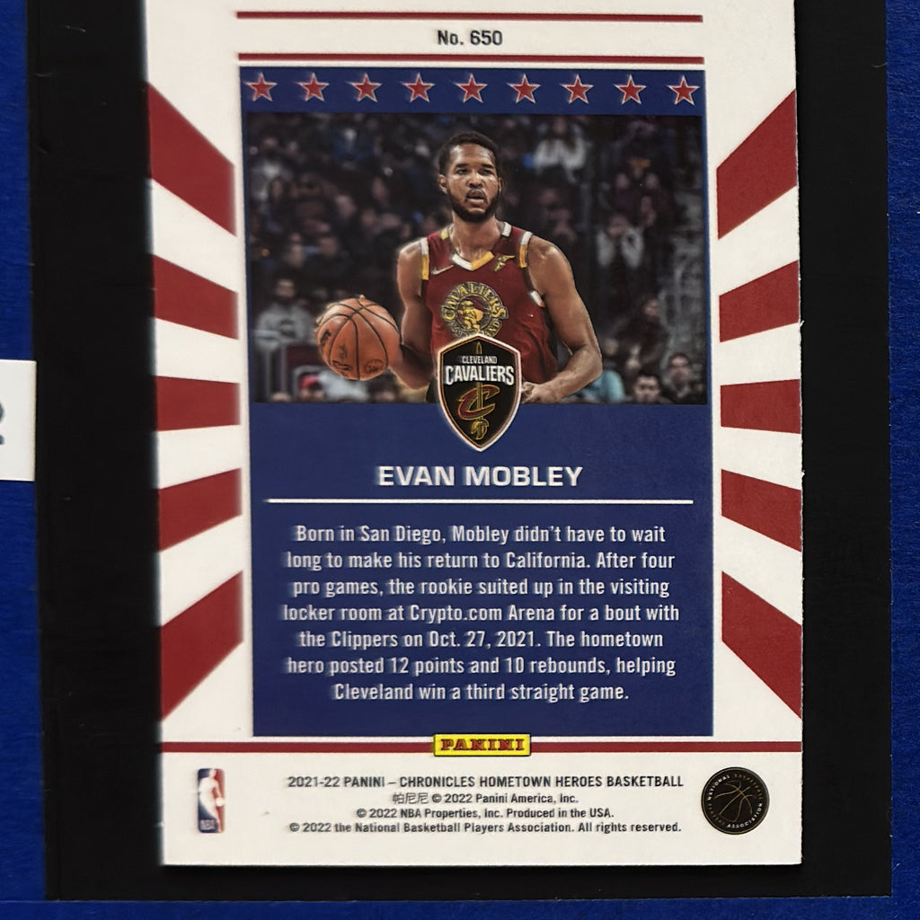 2021-22 Panini Chronicles Hometown Heroes Evan Mobley RC #650 — back view