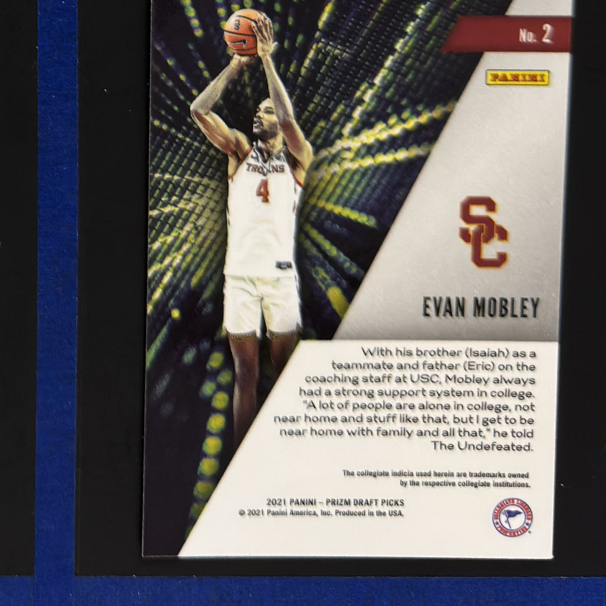 2021-22 Panini Prizm Draft Picks Instant Impact Evan Mobley RC #2 — back view