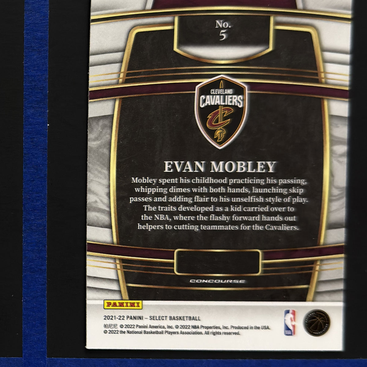 2021-22 Panini Select Concourse Evan Mobley RC #5 — back view