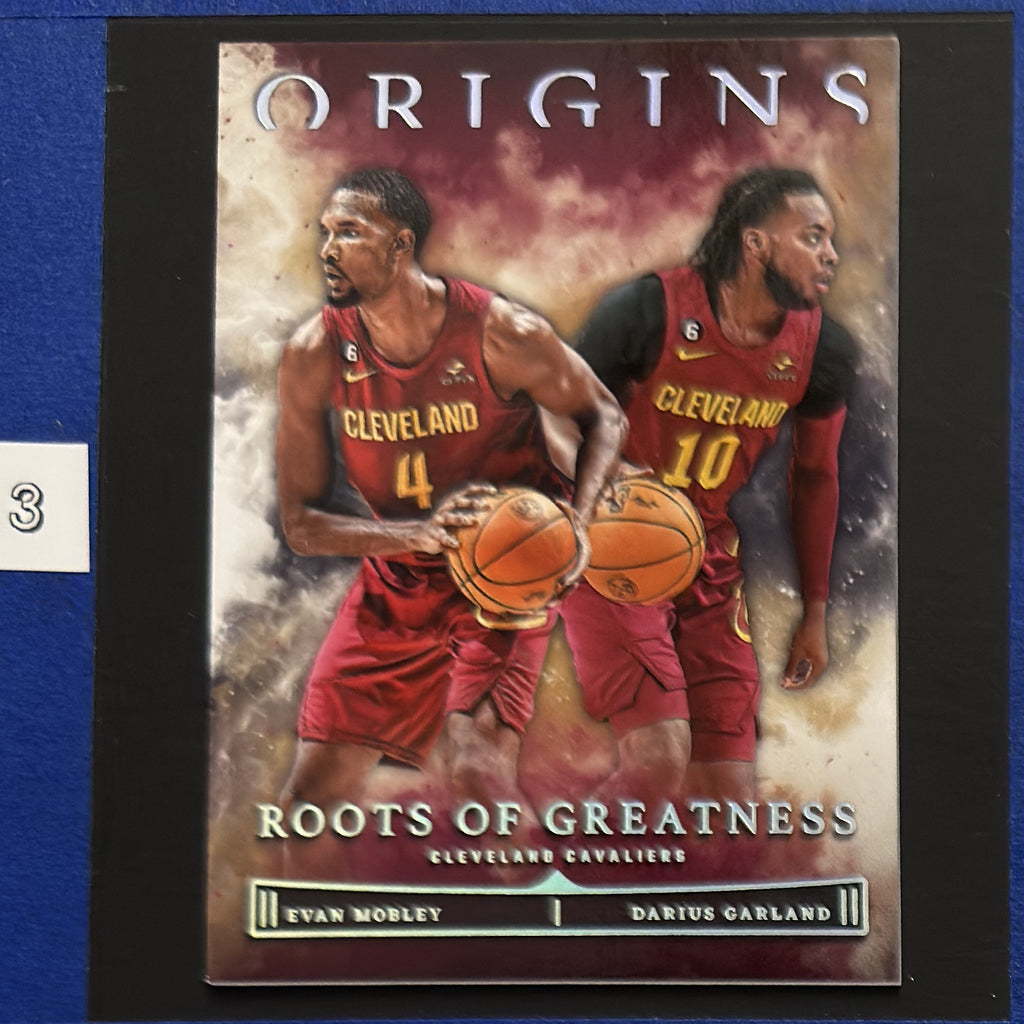 2022-23 Panini Origins Roots of Greatness Evan Mobley / Darius Garland #9 — front view