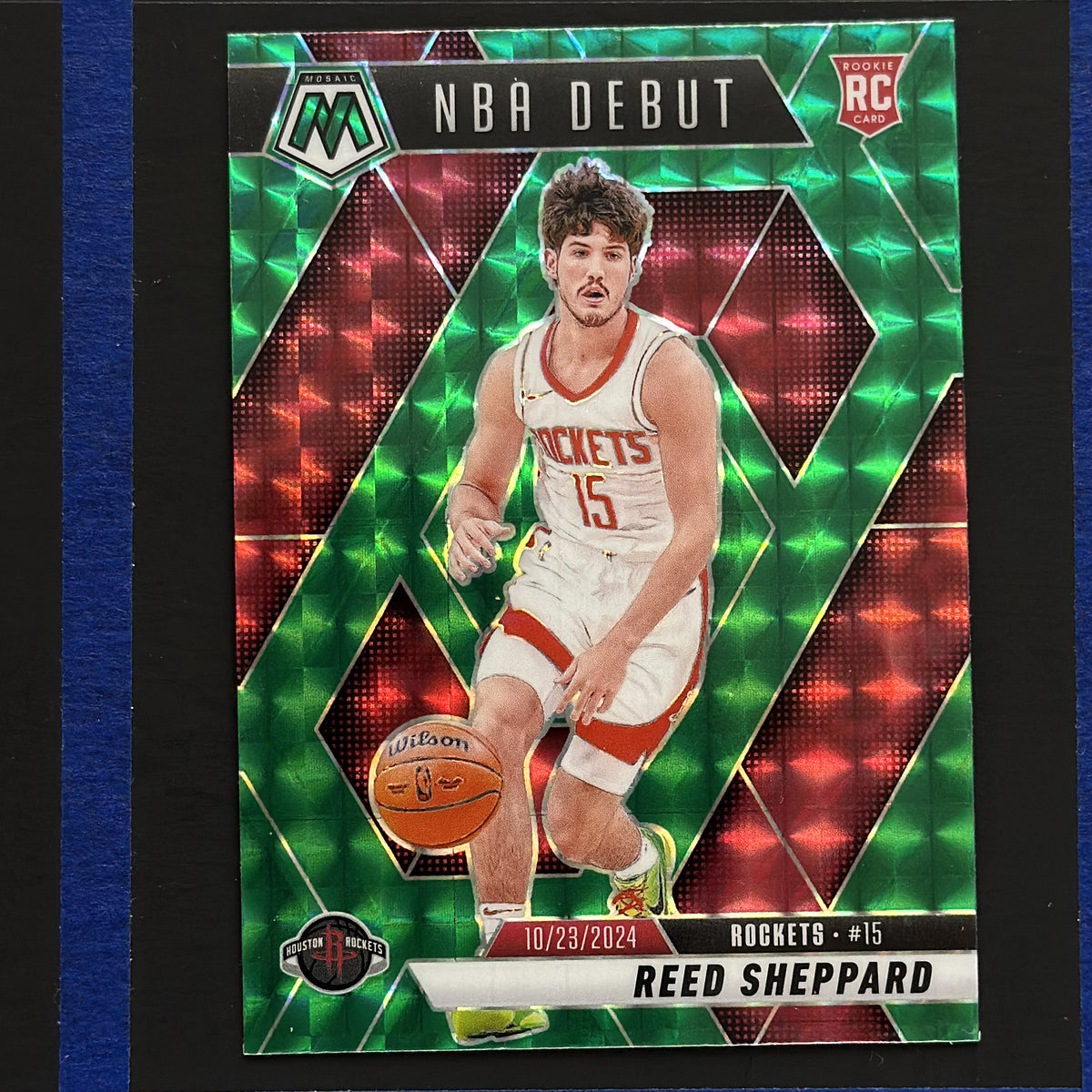 2024-25 Panini Mosaic NBA Debut Green Mosaic Reed Sheppard RC #252 — front view
