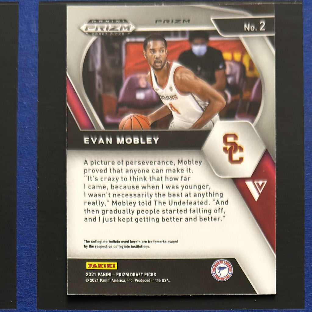 2021-22 Panini Prizm Draft Picks Orange Cracked Ice Image Variation Evan Mobley RC #2 — back view