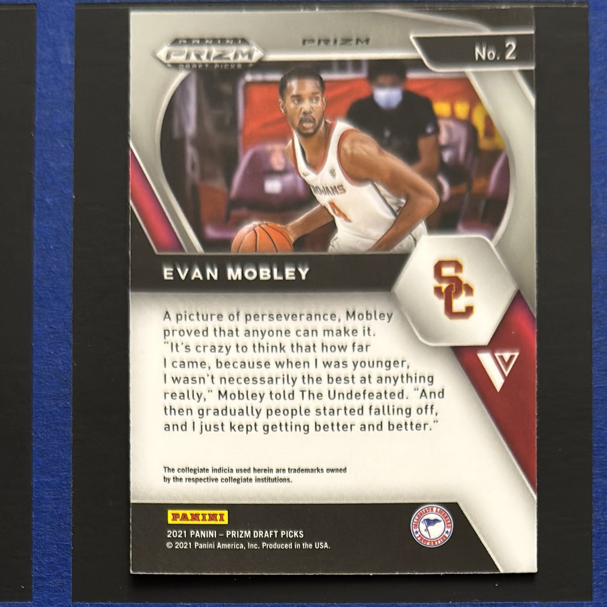 2021-22 Panini Prizm Draft Picks Orange Cracked Ice Image Variation Evan Mobley RC #2 — back view