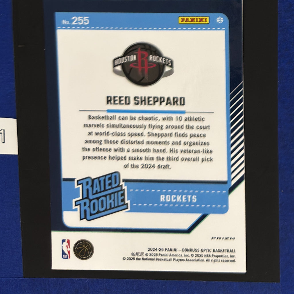 2024-25 Panini Donruss Optic Rated Rookie Purple Reed Sheppard RC #255 — back view