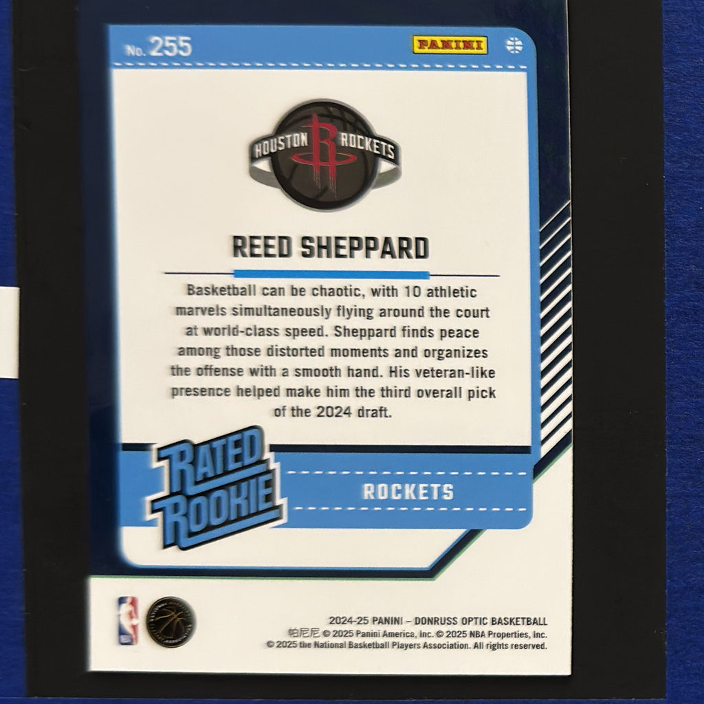 2024-25 Panini Donruss Optic Rated Rookie Reed Sheppard RC #255 — back view