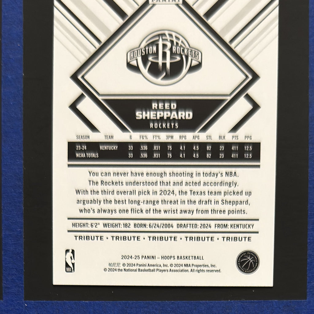 2024-25 Panini NBA Hoops Tribute Reed Sheppard RC #291 — back view
