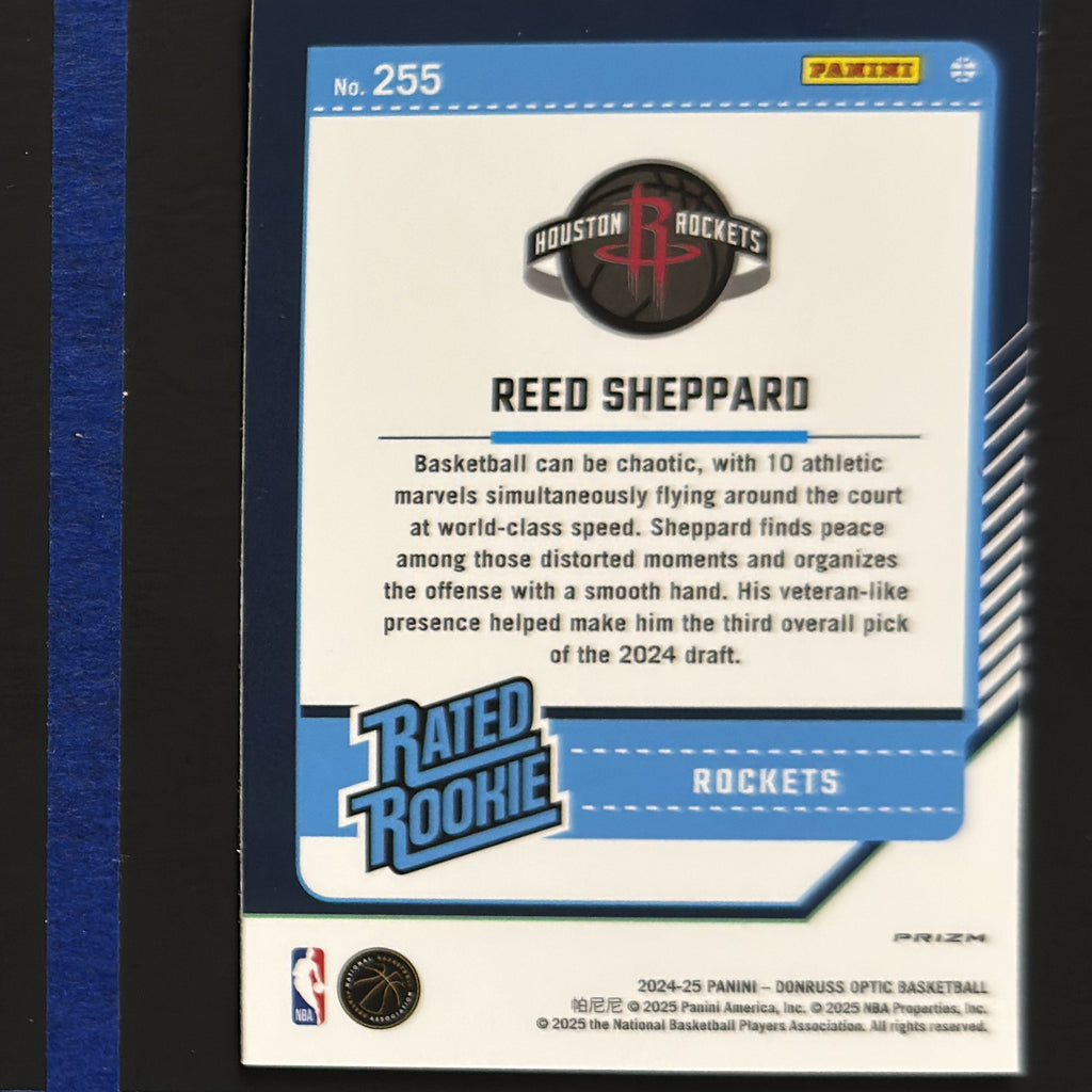 2024-25 Panini Donruss Optic Rated Rookie Hyper Pink Reed Sheppard RC #255 — back view