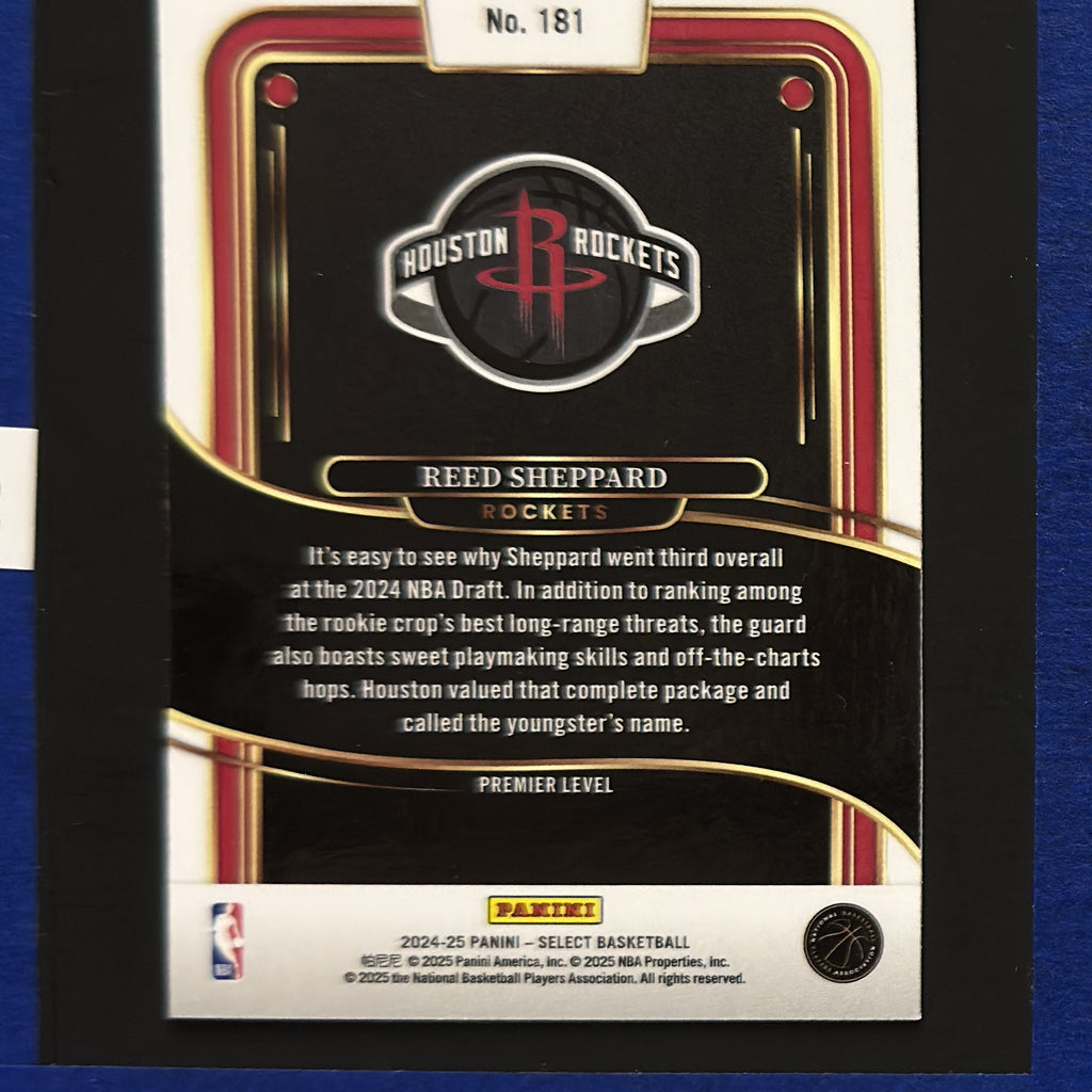 2024-25 Panini Select Premier Level Reed Sheppard RC #181 — back view