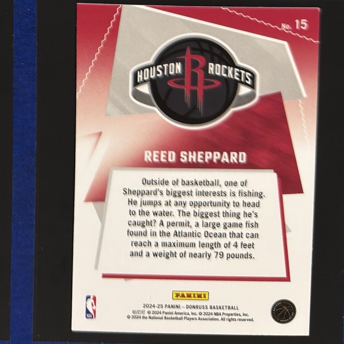 2024-25 Panini Donruss Great X-Pectations Reed Sheppard RC #15 — back view